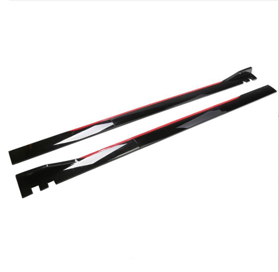 2.2M Glossy Black Red PP Car Side Skirt Extensions Universal Splitters
