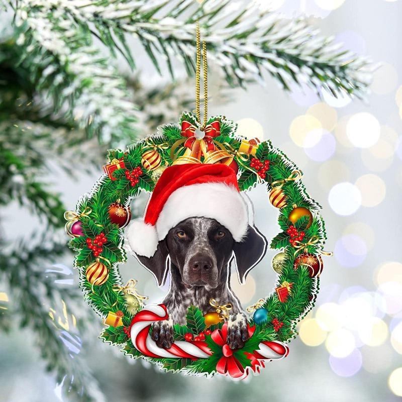2025 Nuovo ciondolo per auto con ghirlanda piatta in acrilico 2D, decorazione natalizia per cani, albero di Natale, decorazione per la casa