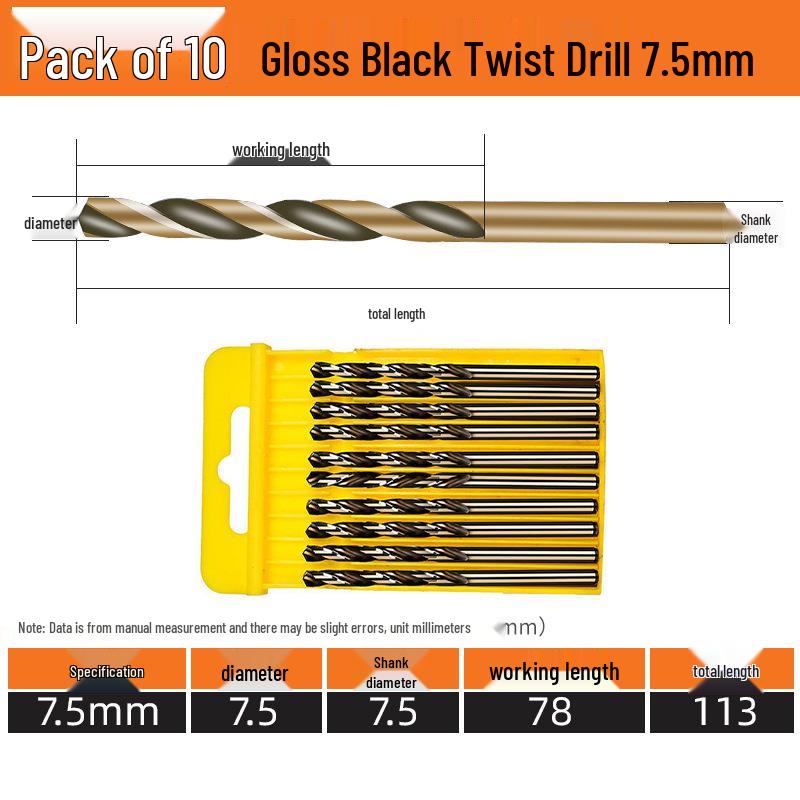 High-Speed Steel Straight Shank Twist Drill Bit, Black and Yellow, Fully Ground