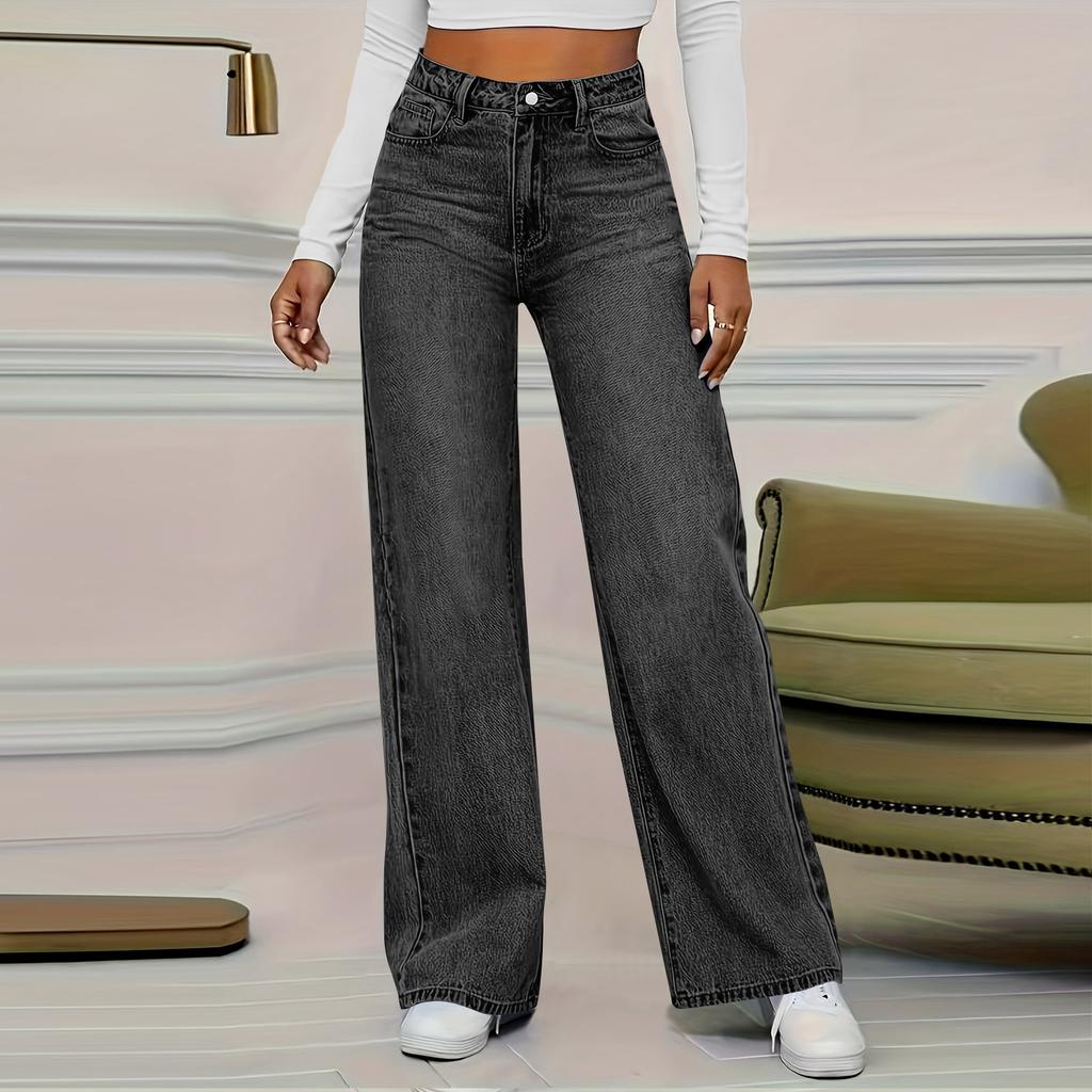 Women's High Waist Washed Women's Jeans Fashionable Versatile Straight Leg Pants
