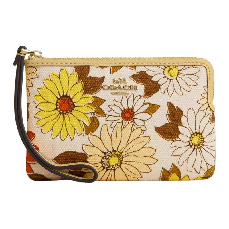 

COACH Corner Zip 16 Floral Print Fabric Clutch Small Women s Multicolor коричневий