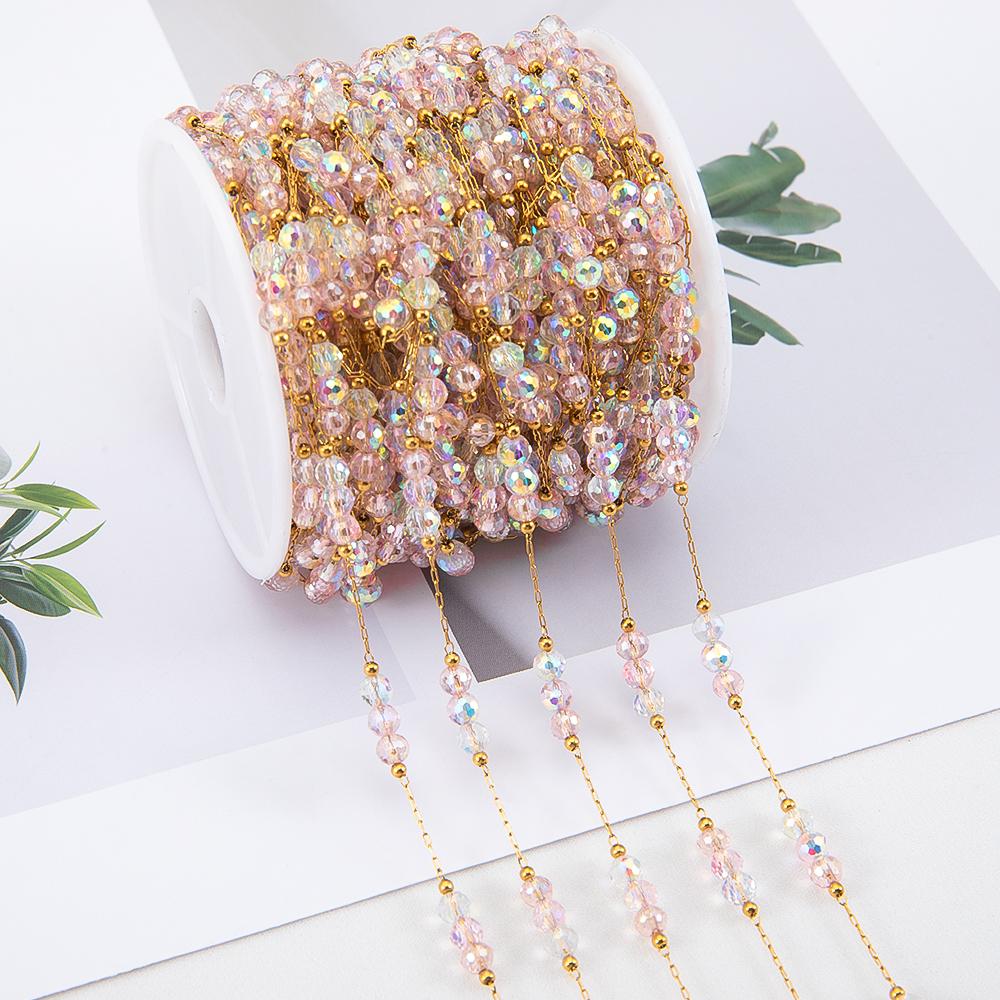 

1meter Pink Crystal Beads Stainless Steel Chain Natural Stone Beading Necklace Chain Bracelet Accessories for Jewelry Making DIY 1meter