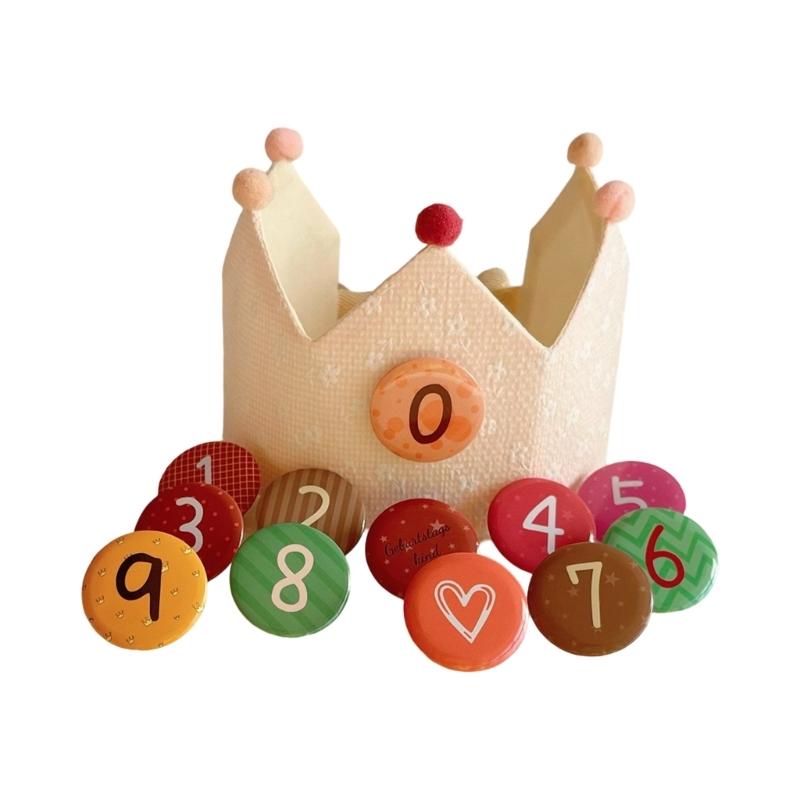 Adjustable Kids Birthday Crowned Hat Soft Cotton Fabric for Photoshoots 0 To 9 Years Reusable Props with Badges