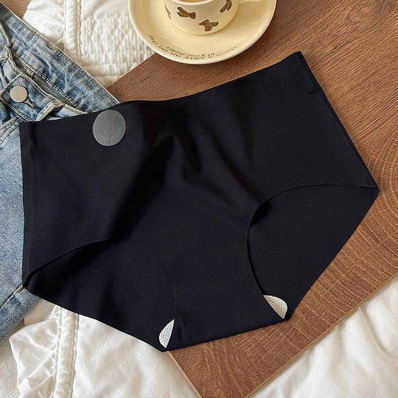 

Трусики из антибактериального нейлона, приятное для кожи, простое однотонное женское нижнее белье из ледяного шелка, высокоэластичное, со средней талией M чёрный