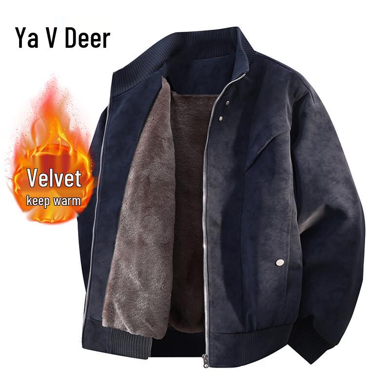 Yalu Men's Fleece-Lined Stand-Collar Casual Workwear Jacket