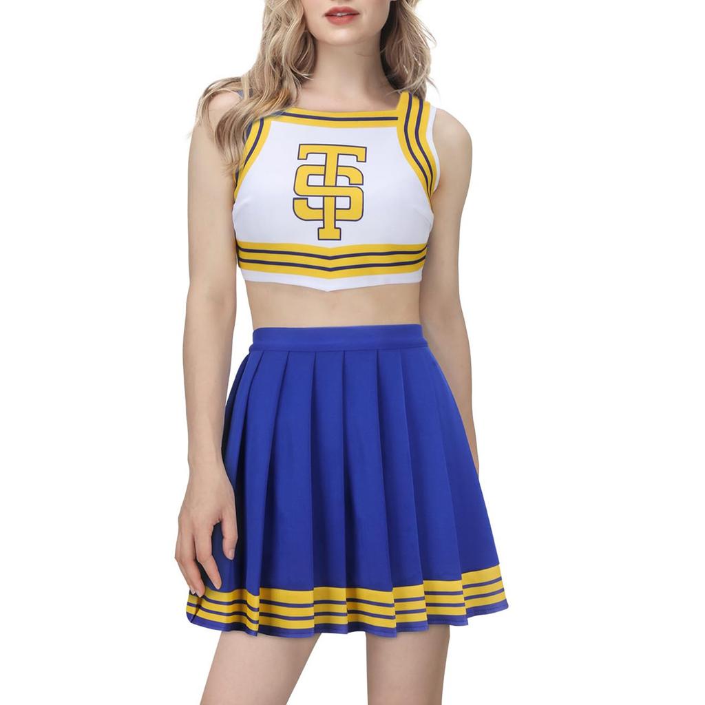 Costume de pom-pom girl pour femmes, uniforme de pom-pom girl pour filles avec ensemble de jupe plissée