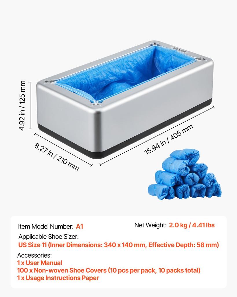 VEVOR Shoe Cover Dispenser Fits Up to US 11 / EU 44 with 100 Disposable Plastic Covers