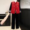 Women's Velvet Spring Suit: Chinese Style Stand Collar Vest & Sleeveless Top Set