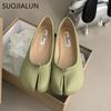 Fashion SUOJIALUN 2025 Spring New Brand Women Flat Shoes Fashion Candy Color Ladies Split Toe Shallow Slip On Boat Shoes Dress Loafer Sh
