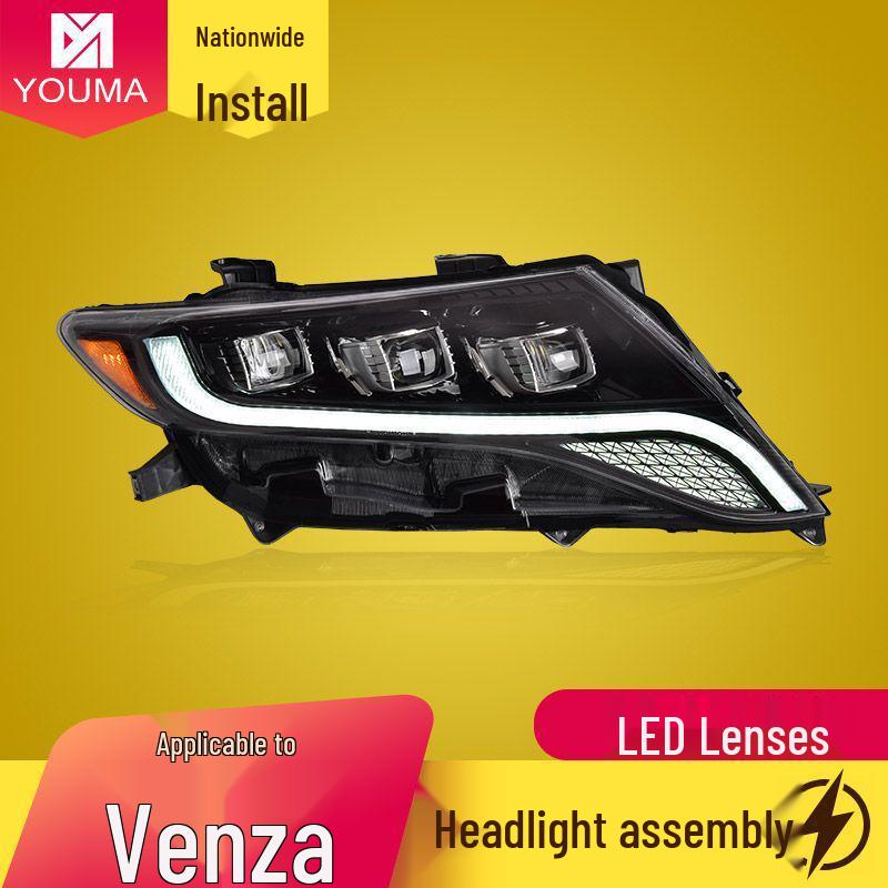 Compatible LED Headlights with Sequential Turn Signals for 09-13 Toyota Venza, featuring Daytime Running Lights.