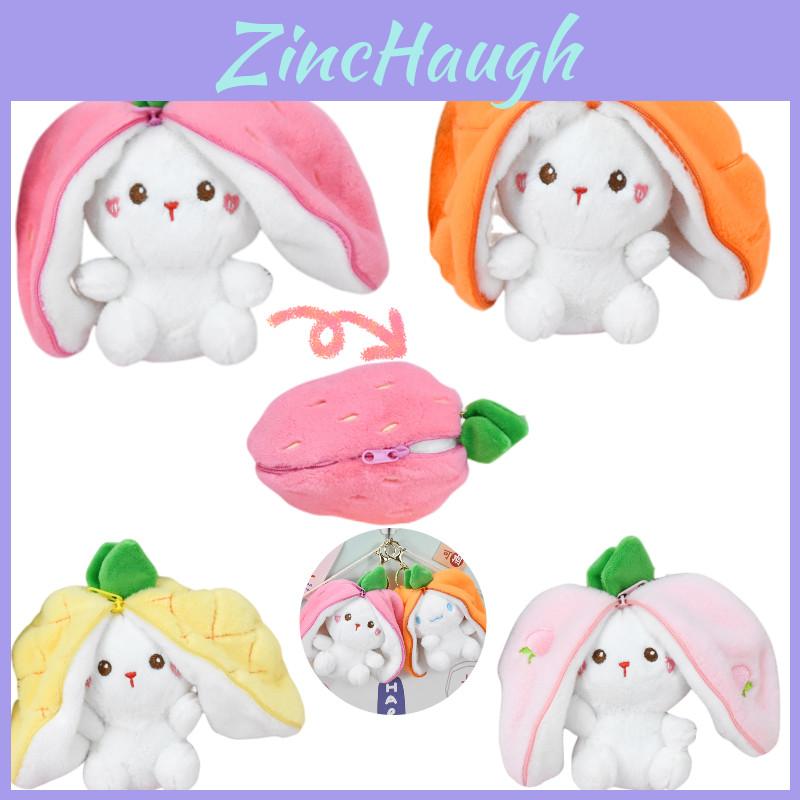 Schattig Aardbeien Konijn Pluche Speelgoed Sleutelhanger Fruit Transformatie Pop Tas Hanger