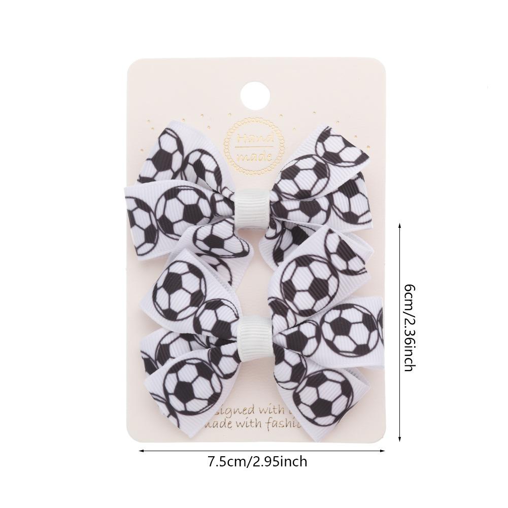 2Pcs/Set Cute Football Softball Baseball Football Bow Hair Clip for Baby Girl Fully Covered Non Slip Ribbon Hair Pins