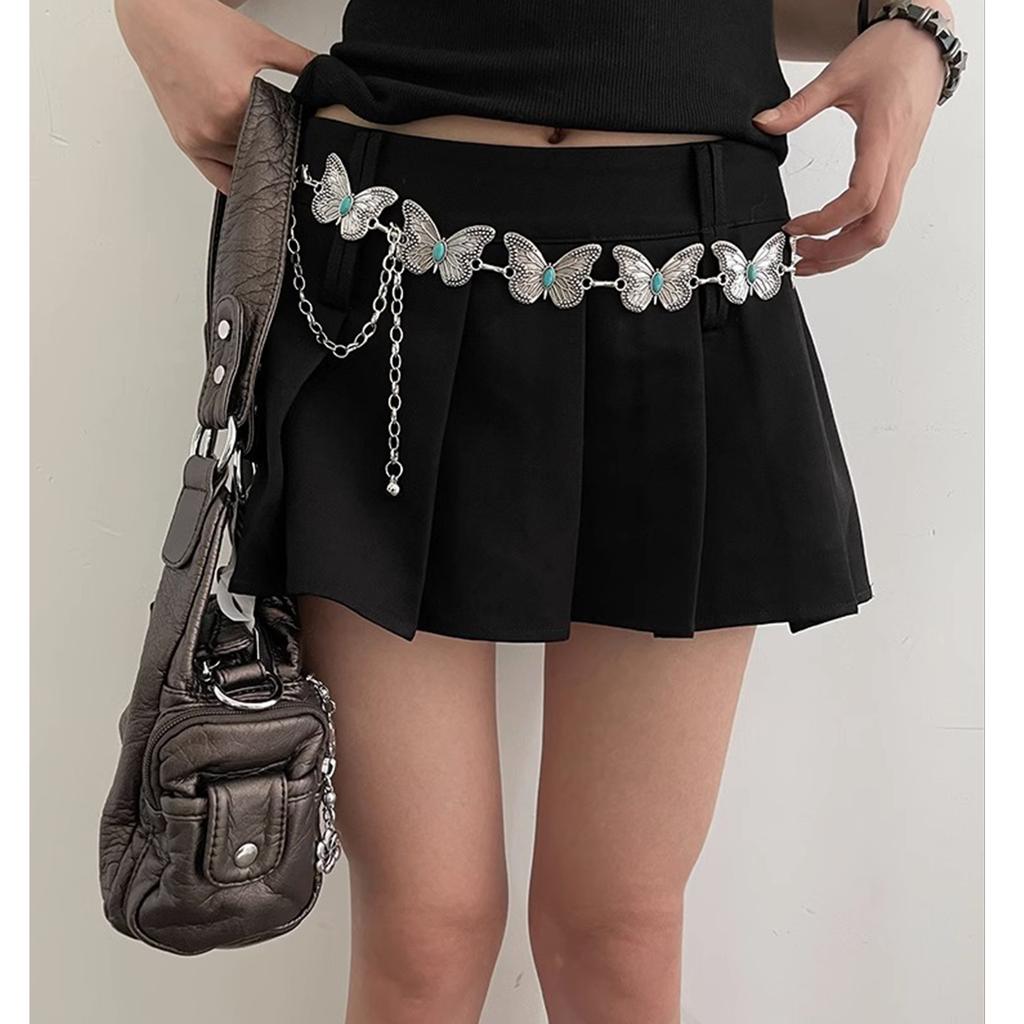 Women Body Chain Vintage Carving Butterfly Turquoise Waist Chain Belt Belly Chain Waistbelt Body Jewelry Accessories