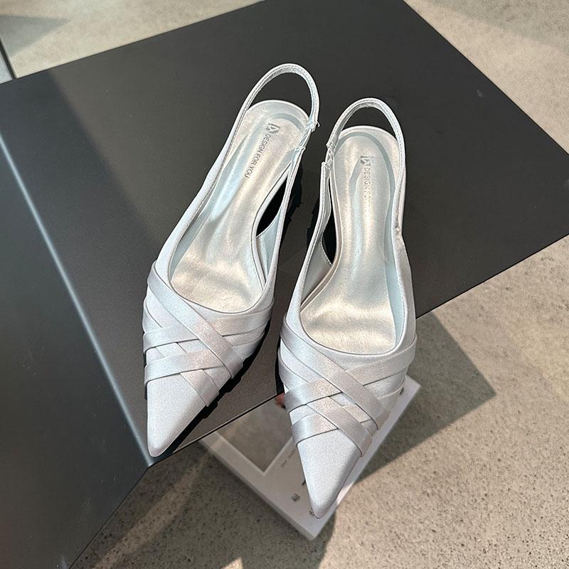 Fashion Silk Fashion Shallow Women Low Heel Pumps Shoes New In Spring Summer Female Slingbacks Footwear Slip On Ladies Thin Heels Shoes