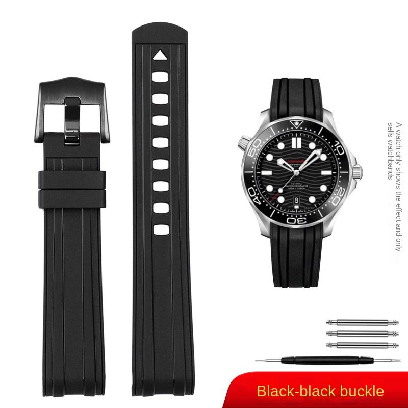 For Omega New Seamaster 300 Universe 007 Curved End Fluorous Rubber Silicone Watchband 20mm 22m Watch Soft Strap Men Replacement