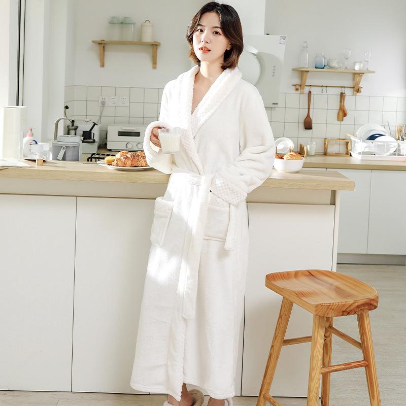 Winter Couple's Thick Flannel Robe - Warm Coral Fleece Long Bathrobe for Men and Women