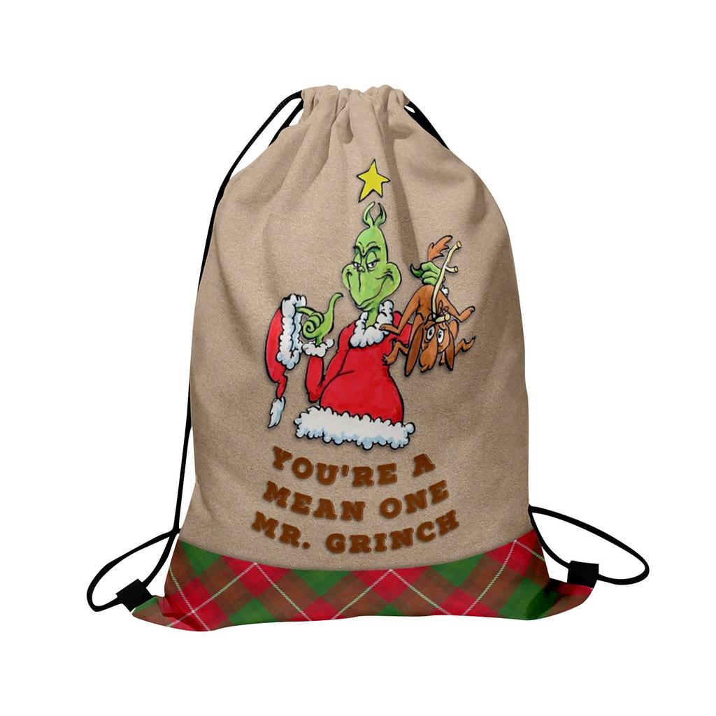 Christmas Double Sided Print New Year Gift Bag Drawstring Pocket Christmas Backpack