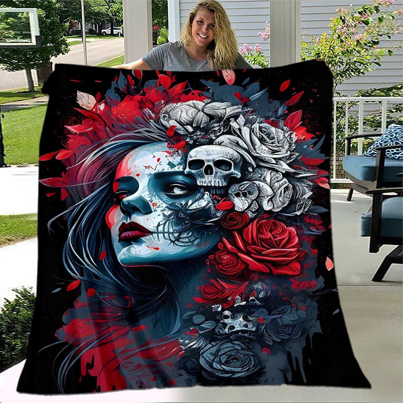 1pc Day of the Dead Blanket Soft and Warm Home Decor Gift for All Seasons Perfect for Couch, Living Room, Travel .K030