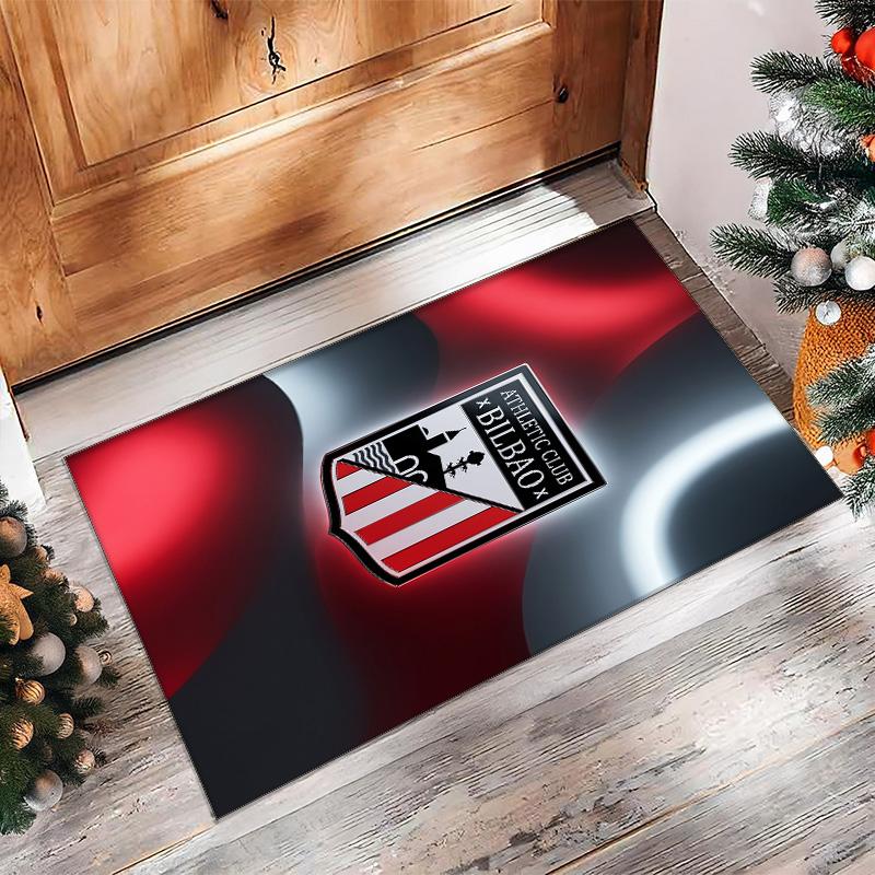 Athletic Bilbao Football Print Crystal Velvet Rug, Comfortable Water Absorbent Non Slip Indoor Floor Carpet