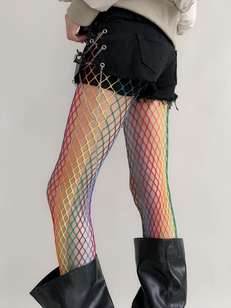 Punk Fishnet Stockings Y2K Accessories Girl Sexy Large Mesh Colorful Tights Gothic Lolita Sheer Slim Pantyhose Jk Long Socks