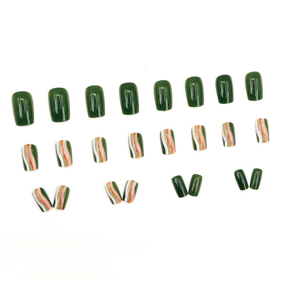 24 Pieces Small Fresh Army Green Explosive Corrugated Lines Nail Art Piece, Advanced Sense Temperament, Niche Environmental Protection Wear Armor