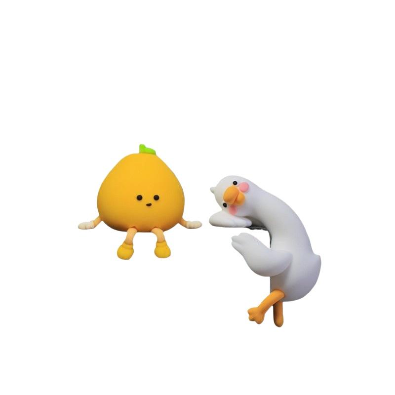 

2PCS 3D Duck Pomelo Figurine For Desk Car Dashboard TV PC Monitor Gift Idea Ornament Playful Kid Gift Resin Cartoon Animal Decor