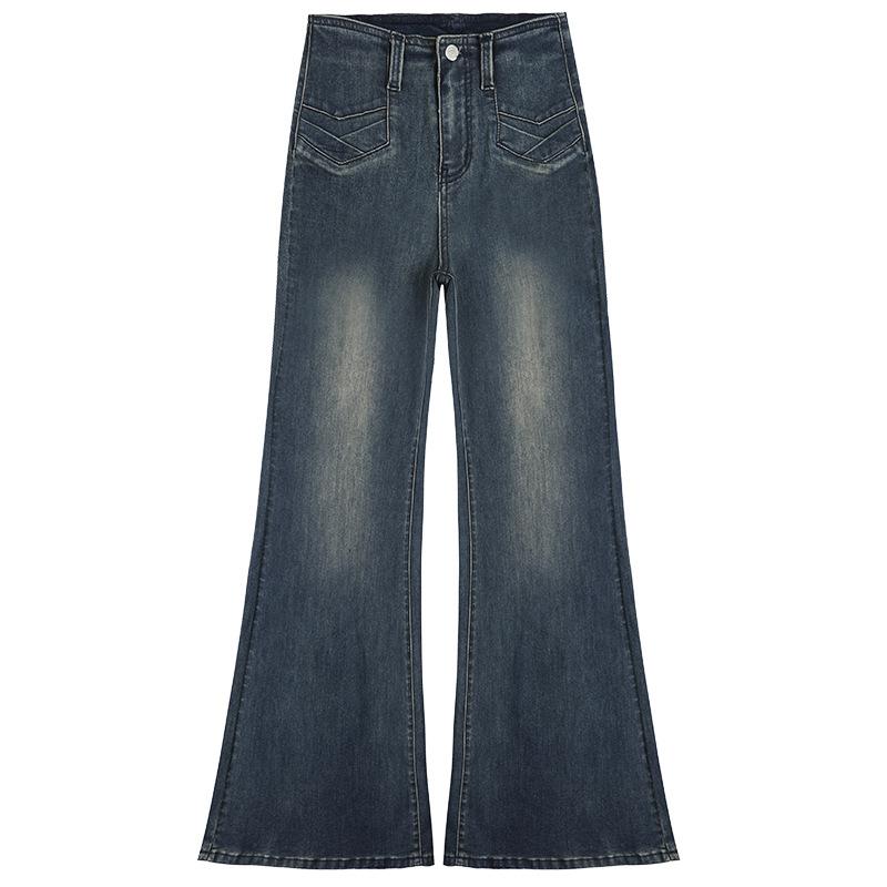 Retro blue high-waisted elastic micro-pull jeans women's 11-year autumn and winter explosion, thin hip-lifting floor pants