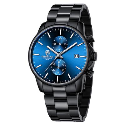 GOLDEN HOUR Fashion Business Watch Stainless Steel Waterproof Chronograph Quartz Watch Automatic Quartz Chronograph Men's Date, Black, 1.65 Inch,