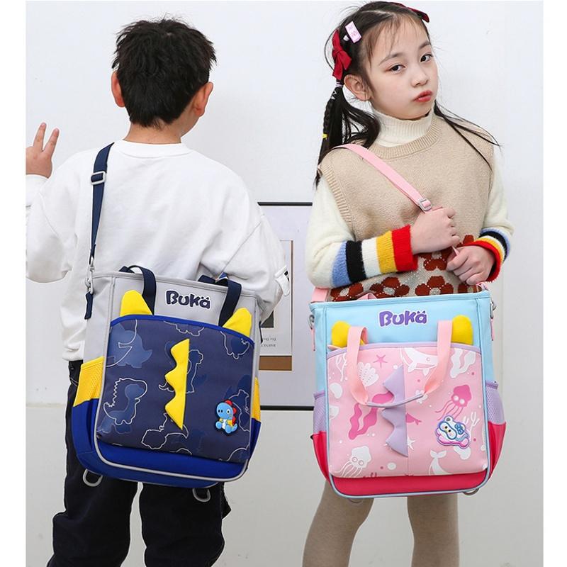 BUKA 3D Cartoon Dinosaur Handheld Tutoring Bags Special for Primary School Student Light Multi-functional Kid Messenger Bag Pupil Homework Storage Bag