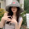 Black Heart Plaid Fisherman Hat for Women Summer Wide Brim Sun Protection Bucket Hats Fordable Travel Beach Lace-up Basin Cap