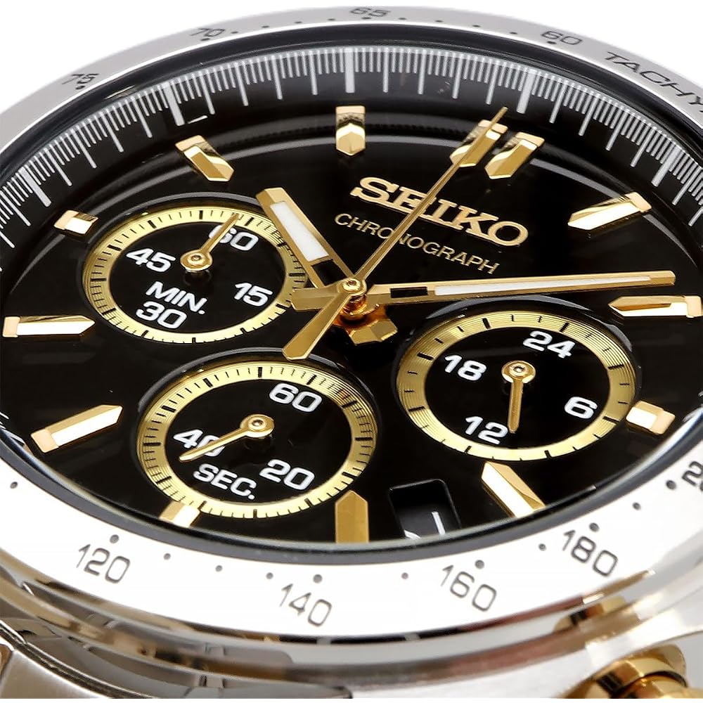 [Seiko] SEIKO 1/5 second chronograph quartz watch for men SBTR015 Black x Gold [Domestic genuine product]