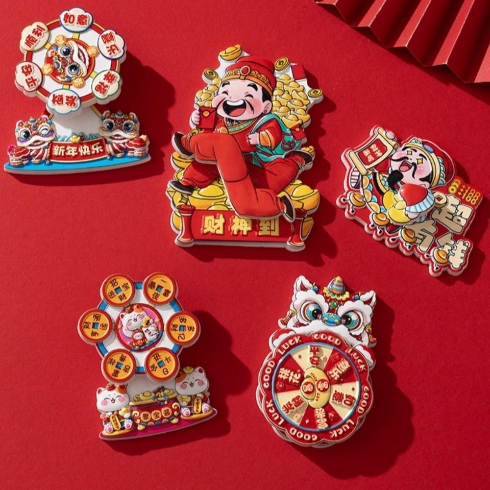 Cartoon God of Wealth Magnetic Sticker Chinese Style 3D Rotatable Magnet  Festive Decoration
