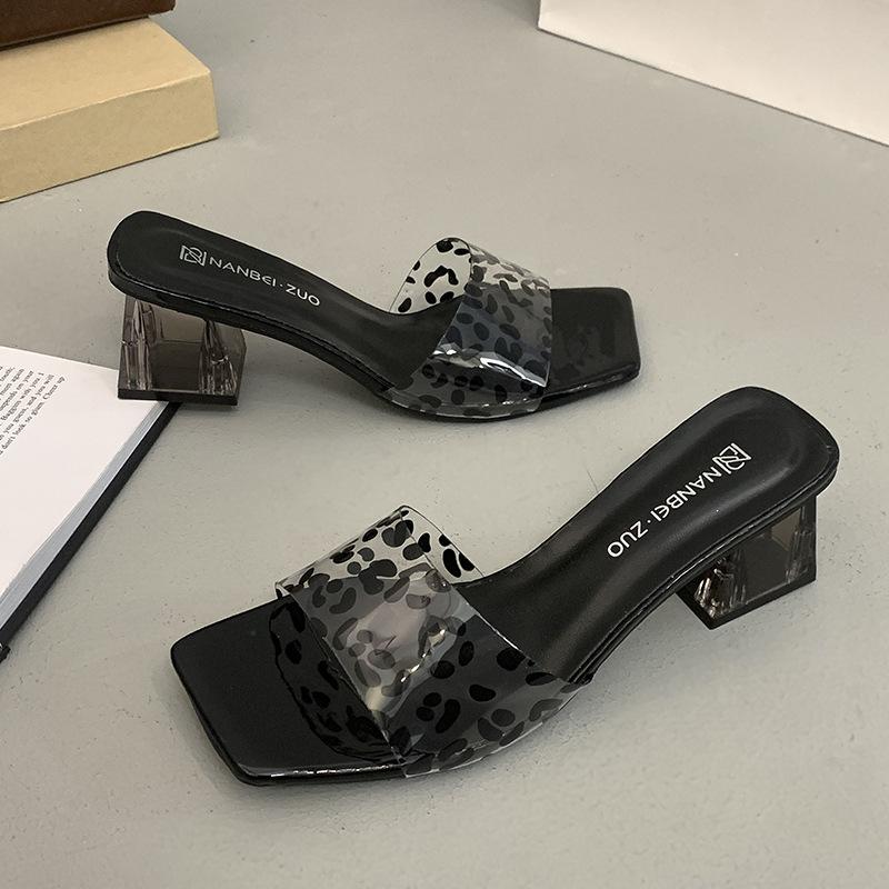 French summer 2025 new fairy skirt beach crystal heel thick heel open-toed cool slippers women's sandals