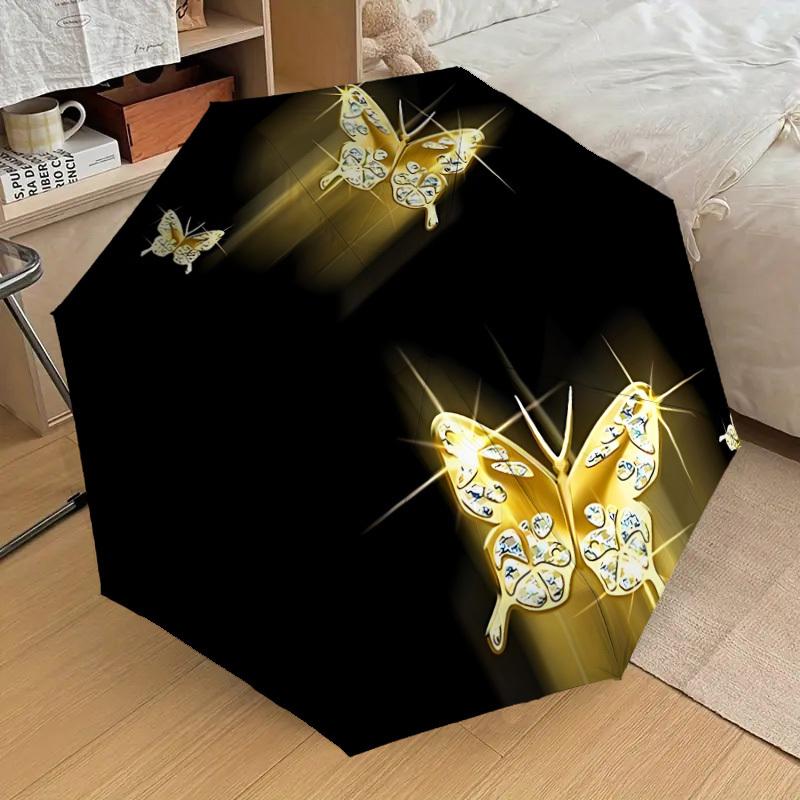 

1pc Golden Butterfly Decorations Automatic Folding Umbrella, 8 Ribs Iron Frame, Suitable for Outdoor Travel and Daily Use yy251120214