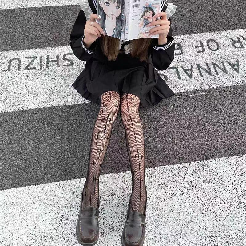 Women Hollow Out Tights Sexy Lace Mesh Fishnet Stockings Girls Lingerie Hosiery Hot White Black Cross Thigh High Long Pantyhose