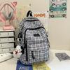 Schoolbag Junior High School Student High School Student Schoolbag Women's Casual Plaid Schoolbag Large Capacity Commuting Campus Versatile Travel 