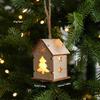 House Shape Light Decor Wood Material Hanging Charm Exquisite Christmas House Ornament  Home Layout