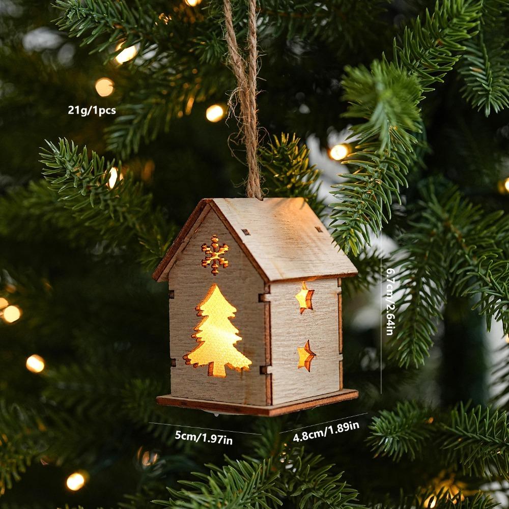 House Shape Light Decor Wood Material Hanging Charm Exquisite Christmas House Ornament Home Layout