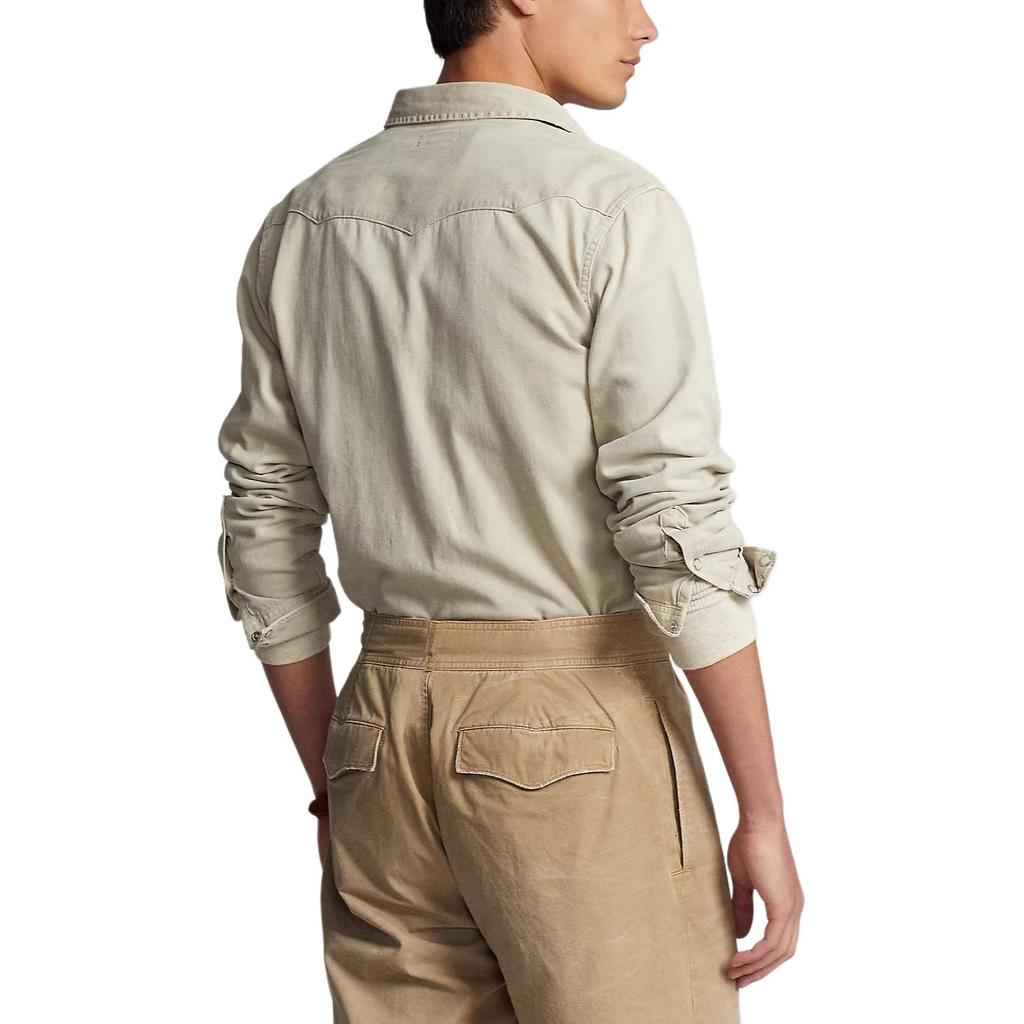 Polo Ralph Lauren Effen Kleur Enkele Rij Knopen Losse Casual Lange Mouwen Shirt Heren shirts Kaki 710907358-003