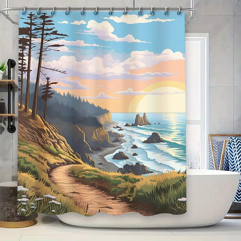 

Vivid Forest Bathing Room Curtain Coastal Landscape Print Shower Curtain for Bathroom Decor Waterproof Fabric with Hook Rings 72 90x180cm