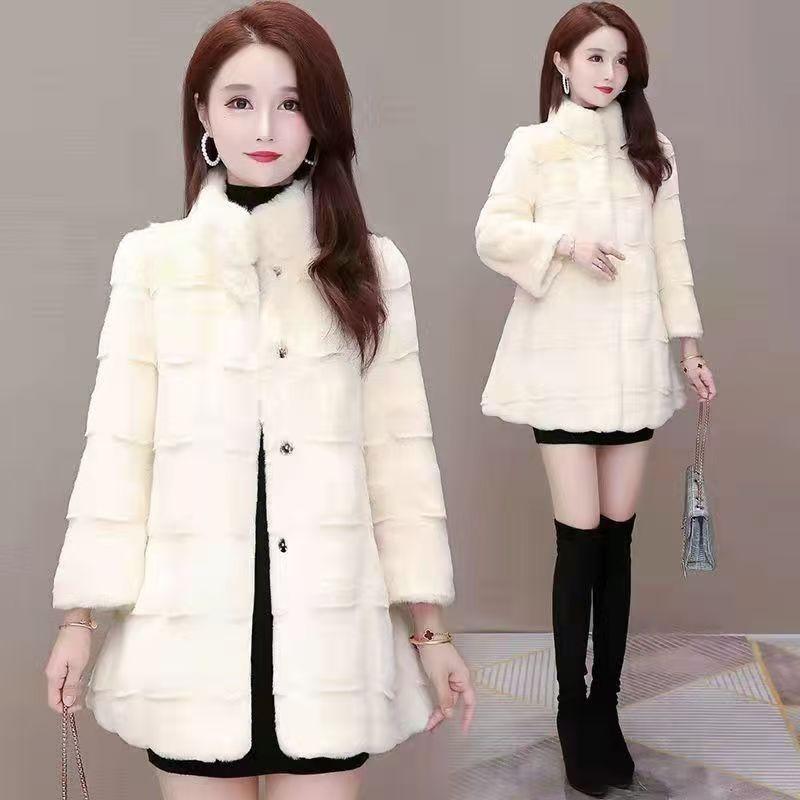 Danish mink imitation fur coat women's winter new thickened woolen large size medium and long mother coat black