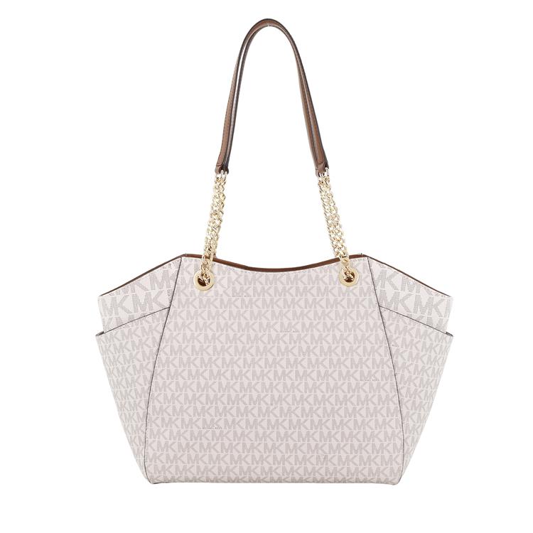 Michael Kors MK Pratt Logo Uzavírání na zip Potahovaná plátěná taška Tote Nákupní taška Přes rameno Crossbody Kabelka Velká dámská tote 35S4GTVT3B-VANILLA
