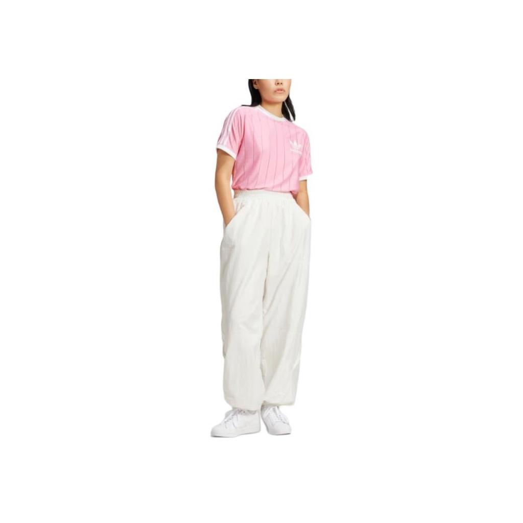 Adidas Originals Adicolor 3-Stripes Pinstripe Tee Logo Print Color Block Striped Crew Neck Short Sleeve T-Shirt Women Tops Pink IY7229