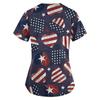 Women's Independence Day Print Short Sleeve V Neck Top Work Pocket Shirt