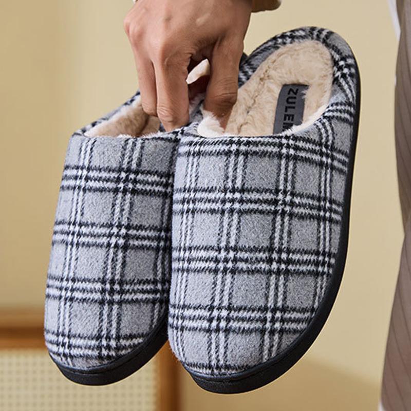 Fashion Mix Color Plaid Fur Slippers Women Soft Bottom Non Slip Plush Slippers Woman Faux Fur Warm Indoor House Cotton Slides Ladies