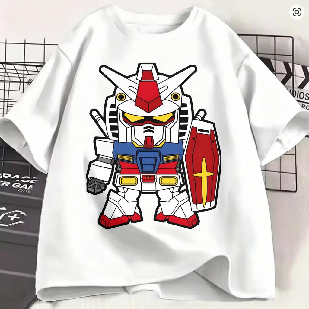 Gundam Cotton T Shirt For Unisex Summer Chibi Street Style T Shirts O Neck Harajuku Tees Oversized Print Tops