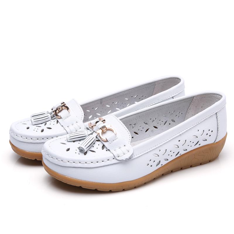 Women Casual Flat Hollow Out Loafers Large Size Breathable Slip-On Comfort Walking Shoes