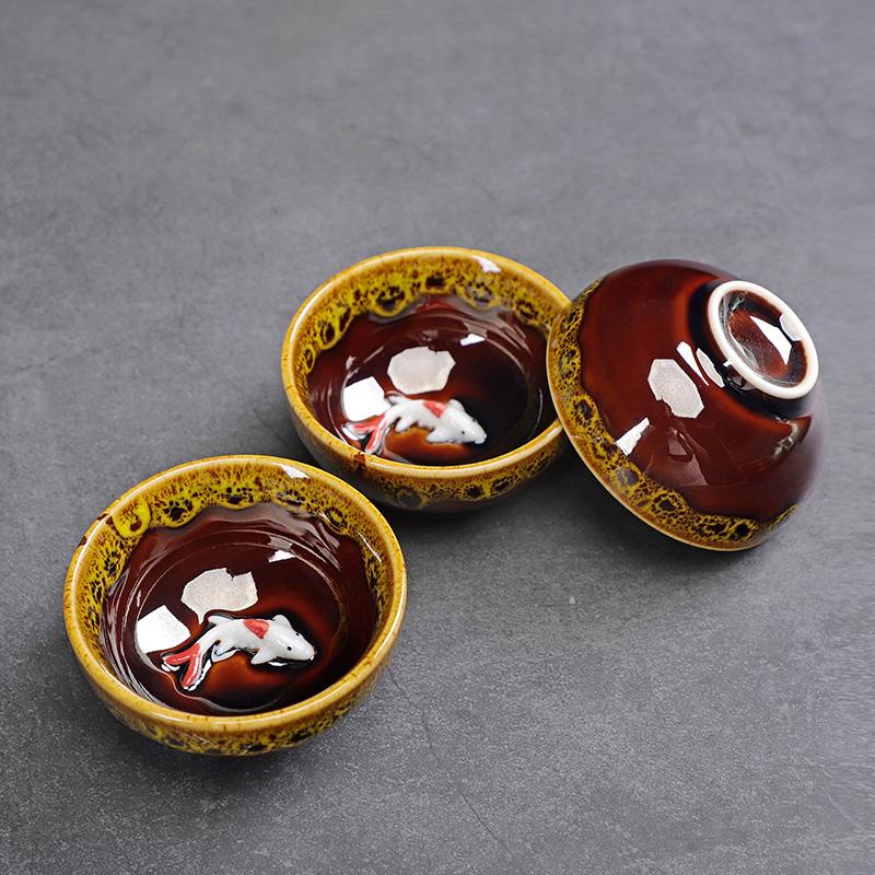 

Celadon Fish Cute Teacup, Chinese Kungfu Tea Cup, Home Office, 3Pcs Set