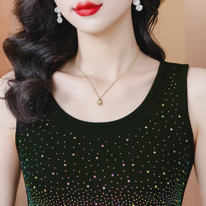 2024 Fashionable Heavy-Duty Diamond Bottoming Sleeveless Vest with Inner Slim Strap