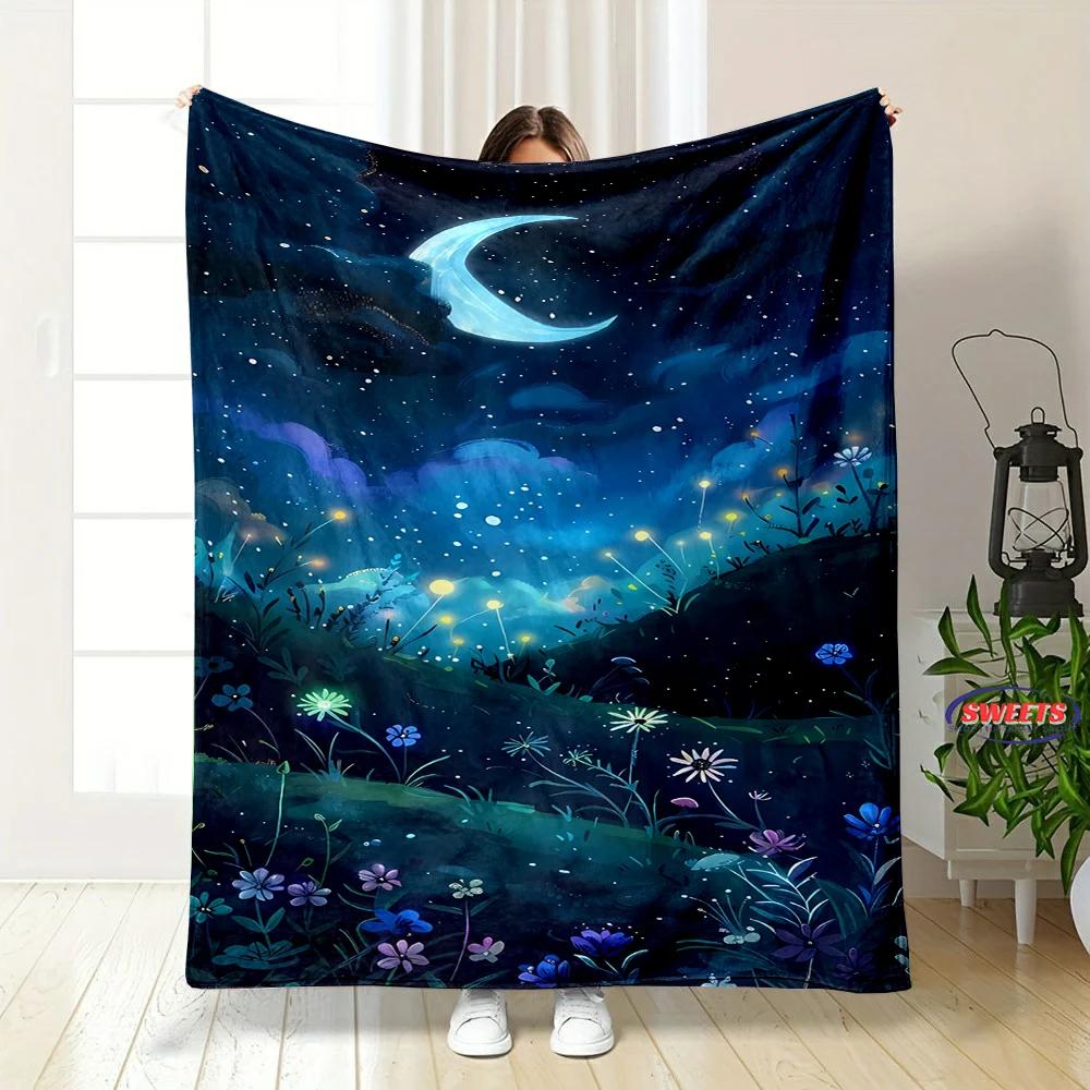 Comfortable and Soft Starry Sky Theme Blanket, Add Beauty To The Home, All Seasons, Home Office Can Be Used, Nap Camping Blanket
